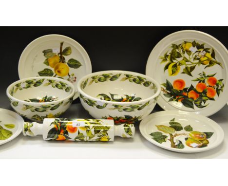 Portmeirion Pottery - Oranges and Lemons pattern rolling pin; mixing bowls; Pomona plates;  etc qty 