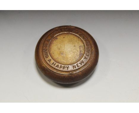 **This lot is part of Coach our Bargain Hunt  - there is no buyers premium**An early 20th century circular snuff box, inscrib