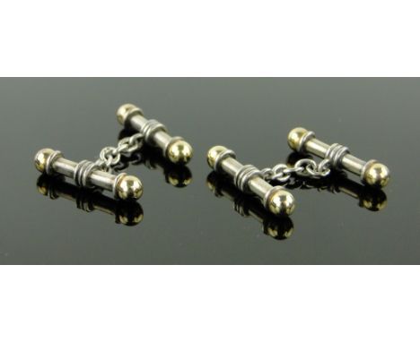 Pair of Asprey's silver and gold bar design cufflinks,
bar length 25mm, boxed.