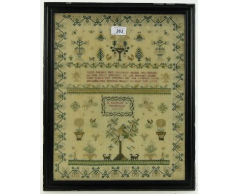 A 19th century cross stitch sampler 
by Hannah Wightman, height 18.5" overall.
