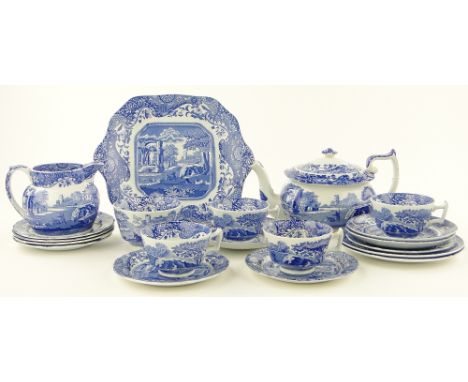 Spode Italian pattern tea cups, 
saucers and plates, teapot, jug, etc.