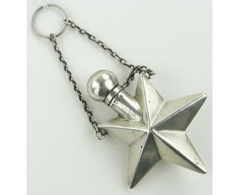 A Victorian silver starburst design pendant scent flask,
London 1876, with diamond registration lozenge, height 7cm.