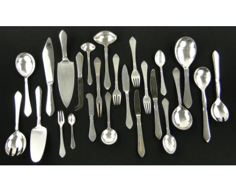 An extensive suite of Georg Jensen Danish sterling silver flatware,
circa 1970, comprising 20 table forks, 20 table knives, 1