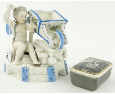 A K P M cherub with wheelbarrow, height 6"
and a K P M vesta box.