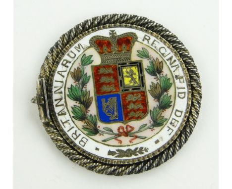 A Queen Victoria 1844 silver Crown,
with enamel decoration converted to a brooch.