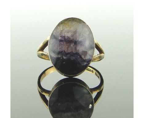 9ct gold Blue John panel ring,
panel height 15mm, size K.