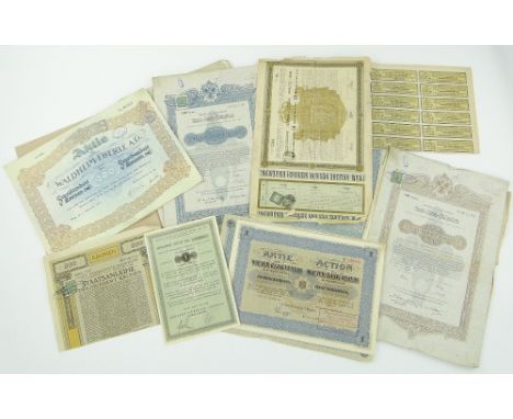 A Collection of Bonds and Share Certificates.