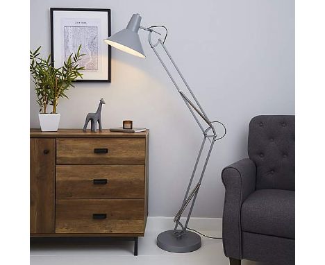 Grey Floor Lamp This floor lamp features is a desk lamp style with and adjustable at different points With an inline foot swi