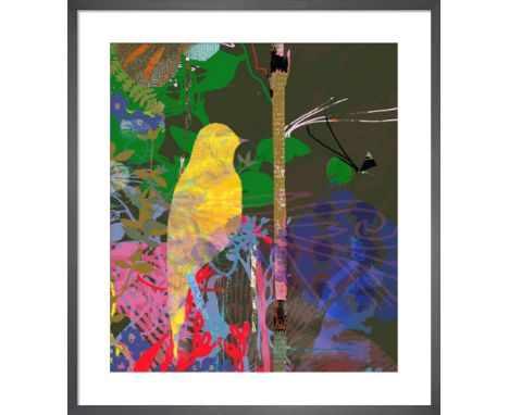 Tiffany Lynch Yellow Shimmer Bird, 28x36cm Framed Print in Responsibly Sourced Solid Frame With A Brushed Black Satin Finish 