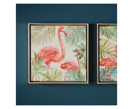 { Option of lots:  971, 971a } Flamingo I Framed Art  This Pink Flamingo In Green Forest I Wood Framed Art features a waterco