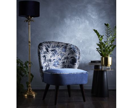 Ascot Chair - Tropicale Midnight The Ascot accent chair features a stunning palm print in an ink blue velveteen fabric. Styli