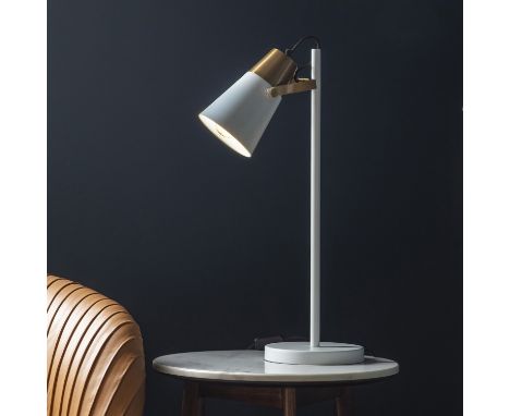 { Option of lots:  25, 25a } Delta Table Lamp White and Gold Light up any surface with our new table lamps. When turned off, 