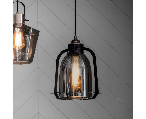 { Option of lots:  6, 6a } Aykley Pendant Light With a glass shade and industrial style metal surround this pendant light ext