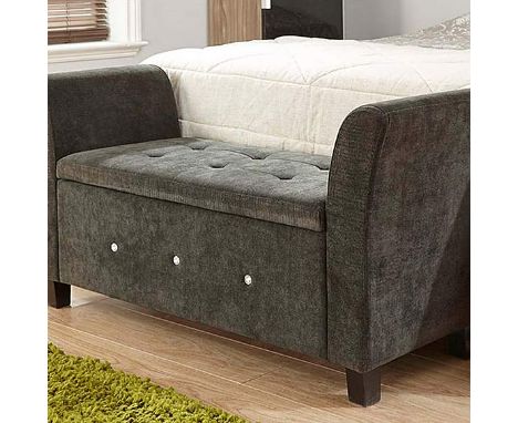 Buckingham Charcoal Ottoman Window Seat A chenille fabric ottoman storage box that provides simple but abundant bedroom stora