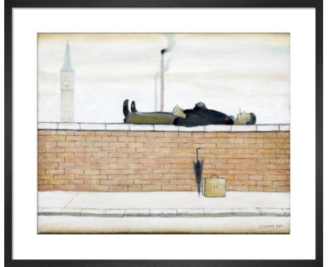 LS Lowry Man Lying On A Wall, 1957,  Framed Print Framed Print in  Responsibly Sourced Solid Frame With A Brushed Black Satin