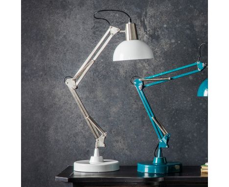 { Option of lots:  109, 109a } Watson Table Lamp Brushed Nickel and White 720mm This stylish Watson lamp has an industrial fe