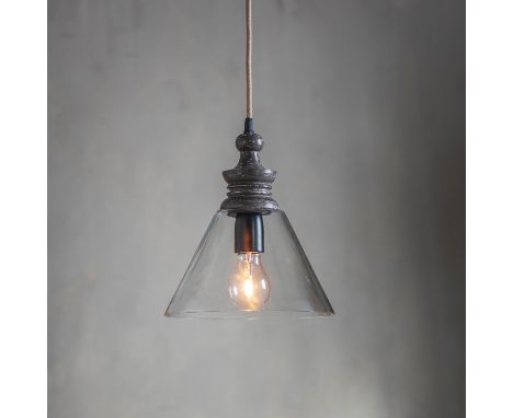 { Option of lots:  7, 7a } Baker Pendant Light Glass / Steel / Wood 24.1 x 24 x 24.5cm (Loc 5056315977112)