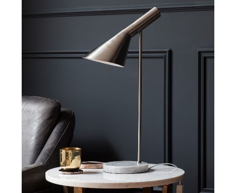 { Option of lots:  48 } Harlem Table Lamp Contemporary slim framed table lamp with a white marble base and angled shade in a 
