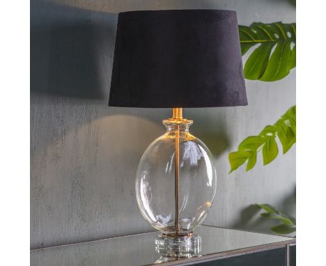 { Option of lots:  61, 61a } Lowther Table Lamp Gold Modern table lamp featuring a simple flattened bowl shaped glass base wi