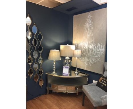 A Pair of Crystal Sphere Table Lamp Topped By A Gold Finial, This Distinctive Lamp's Gold And Black Stand Is Adorned At Its C