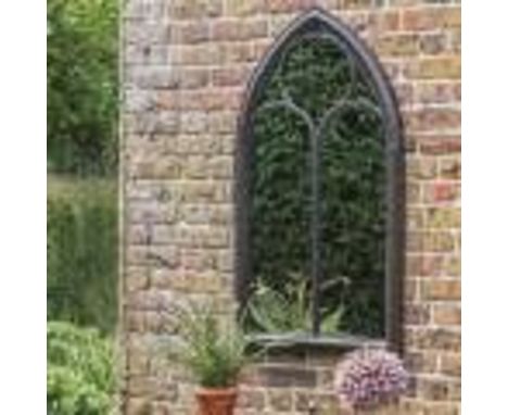 Monica Outdoor Mirror Noir  Inspired by traditional church windows our outdoor Monica mirror, in a beautiful brown-black fini