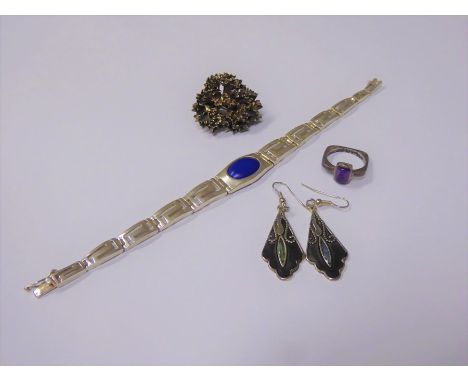 Miscellaneous Jewellery. This lot includes a Floradanica silver-gilt Eggert Denmark brooch, silver lapis-lazuli bracelet, sil