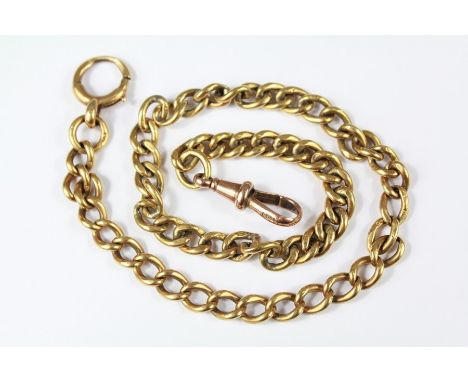 18ct Yellow Gold Fob Chain. The chain approx 34 cms, approx 38.7 gms, united with a 9ct gold clasp.