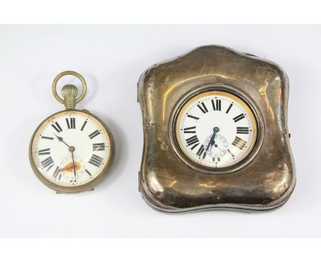 A Goliath Pocket Watch in Silver Case. The watch having a white enamel face with Roman dial, blued hands and a second apertur