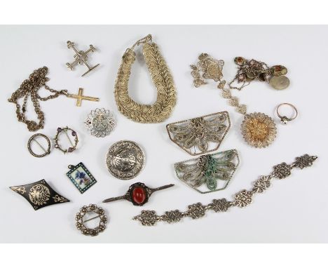 Miscellaneous Silver Jewellery. This lot includes silver filigree bracelet, a Celtic-knot bracelet, micro-mosaic necklace, br