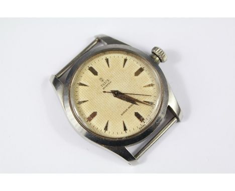 A Gentleman's Vintage Stainless Steel Tudor Oyster Rolex Watch. The watch having a white chequered dial with baton numerals, 