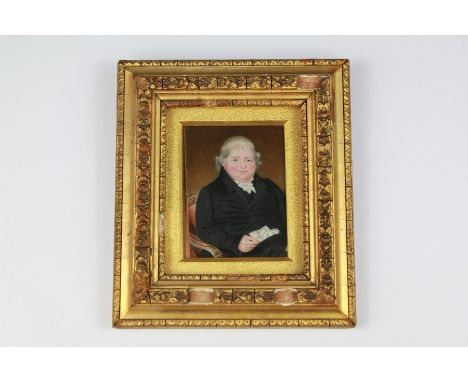 A 19th Century Portrait Miniature of a Gentleman. The portrait on ivory depicting a portly gentleman, approx 7 x 9 cms.