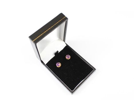 A Pair of 9ct Gold Amethyst Earrings, approx 2.1 gms, the amethyst approx 6mm.