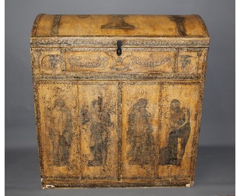 A Neapolitan-style Marriage Chest. The dome-top chest having partitioned drawer above two cupboards, decorated with painted f