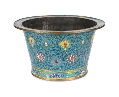A large Chinese cloisonné basin, 19th century, decorated with lotus foliage, 62cm diameter清19世纪 掐丝珐琅西番莲纹大盆Condition Report: r