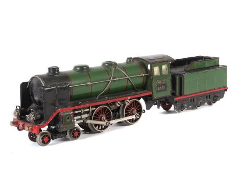    Dampflok m. Tender   Märklin, Spur 0, Modell E 66/12920, BZ ca. 1935, für elektrischen Betrieb, grasgrün und schwarz handl