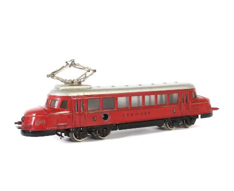    Schweizer Leichttriebwagen   Märklin, Spur 0, RP 930, "Roter Pfeil", BZ 1936-1940, Uhrwerkantrieb, v+r, Bremse, rot mit Au