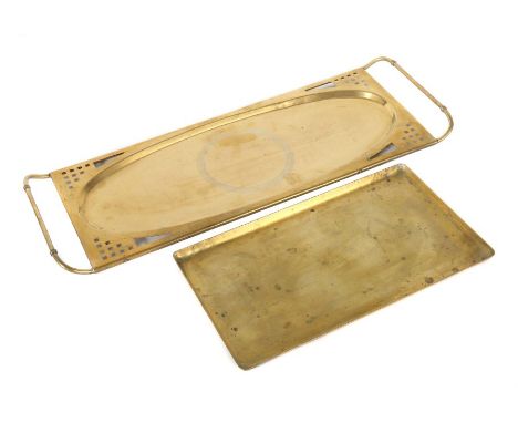    2 Tabletts   wohl F. &amp; R. Fischer bzw. WMF, Messing, Anfang 20. Jh., rechteckiges Tablett mit abgerundeten Ecken und k