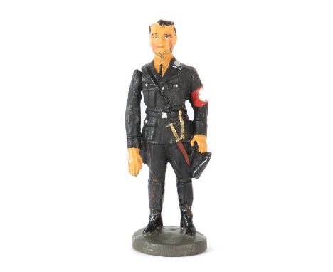    R. Hess stehend   Elastolin, Masse, fein bemalt, 1934-39, Nr. 30/9, in schwarzer Uniform, stehend m. Grußarm, H: ca. 8 cm.