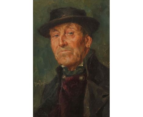    Best, Hans   Mannheim 1874 - 1946 München, deutscher Maler. "Portrait eines Mannes" im Dreiviertelprofil vor neutralem Hin