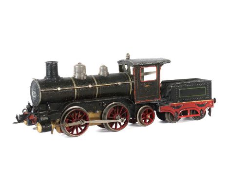    Dampflok   Märklin, bez. D 1021, Spur 1, BZ 1904-1907, schwarz HL, Uhrwerkantrieb, v+r, Bremse, langsam-schnellfahrend, fl