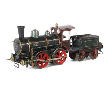   Dampflok   Märklin, wohl RNN 1021, Spur 1, uralt BZ ca. 1900 - 1901, schwarz/rot HL, Uhrwerkantrieb, Bremse, v+r, langsam-