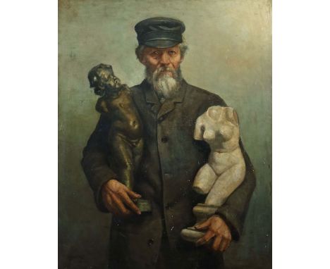    Prins, Benjamin   Arnhem 1860 - 1934 Amsterdam, niederländischer Genre- und Portraitmaler. "Mann mit Skulpturen", en face-