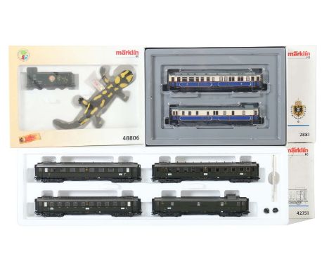    Konvolut H0   Märklin, Modellnr. 2881: Salon-Wagen des Kaisers und Hofzug-Gepäckwagen; Modellnr. 42751: Wagen-Set "Schnell