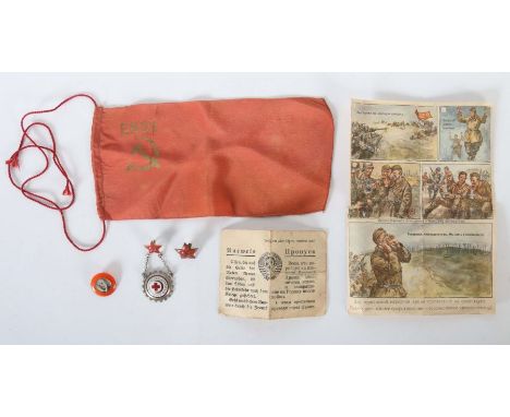    kl. russ. Konvolut   Wimpel, Rechteckform mit Kordel, goldener Aufdruck mit Hammer &amp; Sichel, E.N.S.V, LxB: 23/11,5 cm;