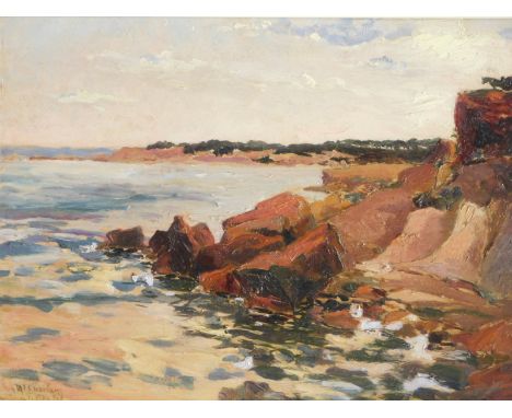 M.C. Charlan R Pinntel (20thC).  Calm seascape, oil on board, signed and inscribed, 41cm x 55cm.