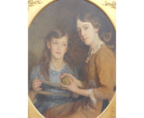 19thC School. Portrait of a lady aside girl, quarter profile, oil on canvas, unsigned, 84cm x 77cm. 