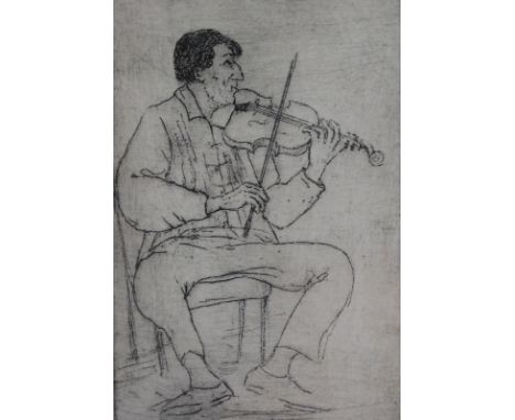 Leslie Duxbury (1921-2001).Violinist Levon Chilingirian, artist signed proof etching, 15cm x 10cm.  Duxbury was part of the K