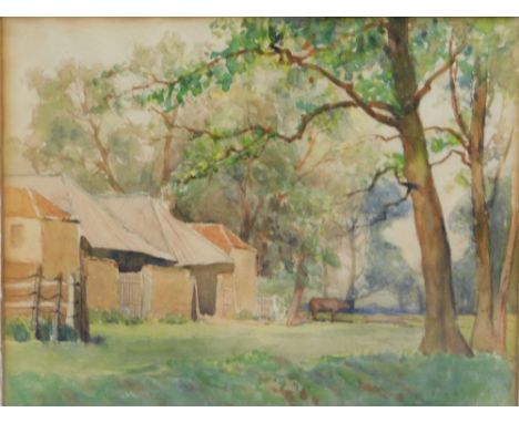 Henry Stanley (1903-1999). Landscape, cow before buildings with tree in the foreground, watercolour, unsigned, 25cm x 31cm, f