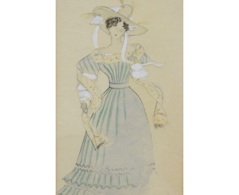 20thC School. Figure of a lady in flowing robes, portrait, watercolour, unsigned, 30cm x 18cm.
