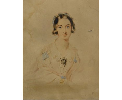 19thC English School. Portrait of a lady, watercolour, unsigned, 26cm x 20cm.